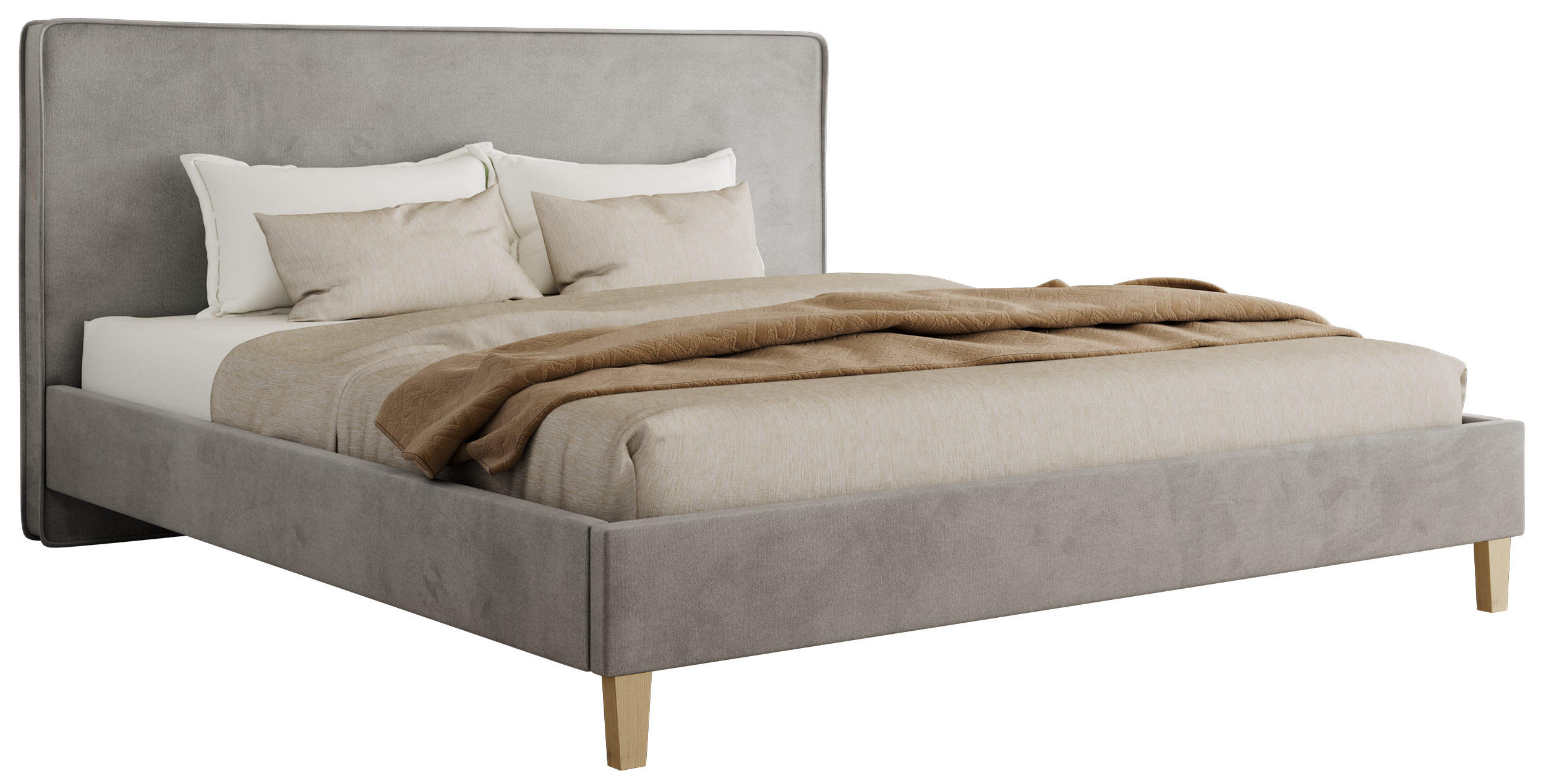 ČALÚNENÁ POSTEĽ LUMARO CLASSIC 200/200 - Svetlosivá Samet - Matrac Multipocket - svetlosivá/jadrový buk, drevo/textil (200/200cm) - MKS