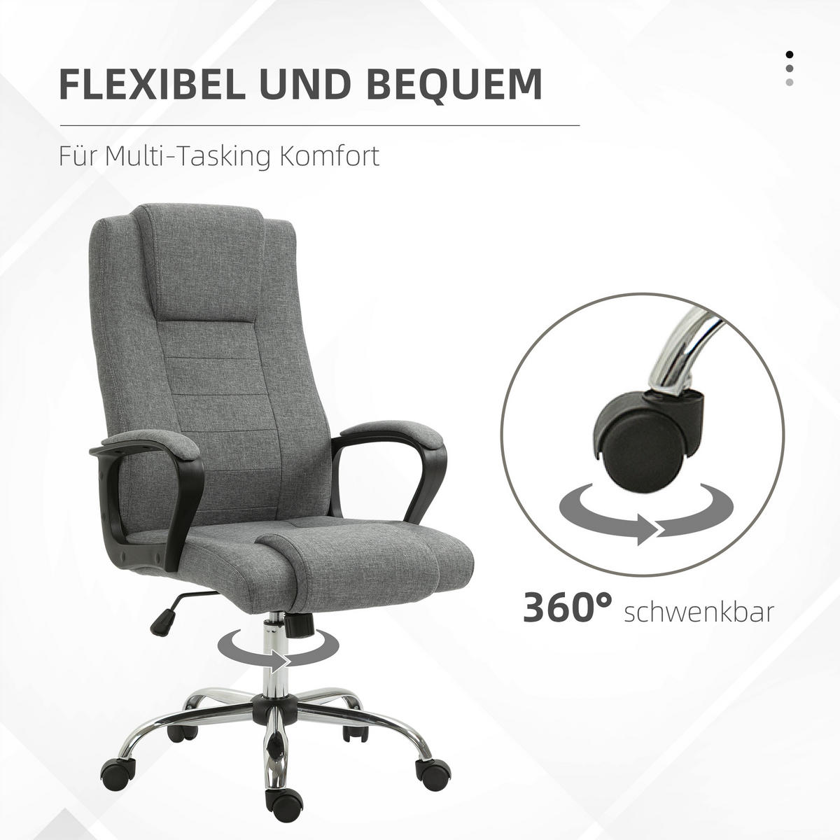BÜROSTUHL Computerstuhl mit Wippenfunktion höhenverstellbar drehbar Leinen-Touch - Dunkelgrau, Kunststoff (62/119/76cm) - Vinsetto