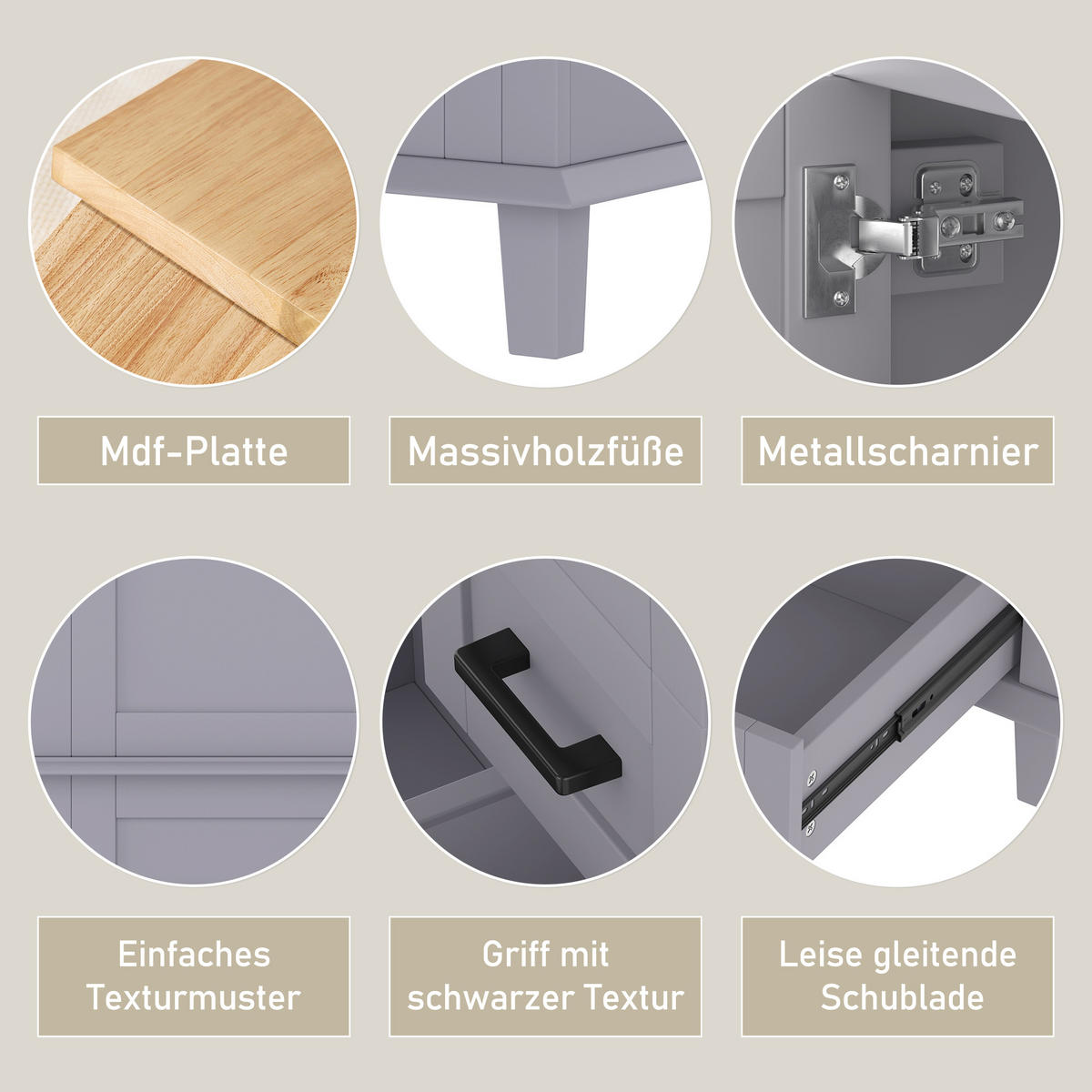 WASCHTISCHKOMBI Grau freistehend mit Keramikbecken & 3 Schubladen - Grau, Keramik/Holzwerkstoff (76/83.5/46cm) - Urban Meuble