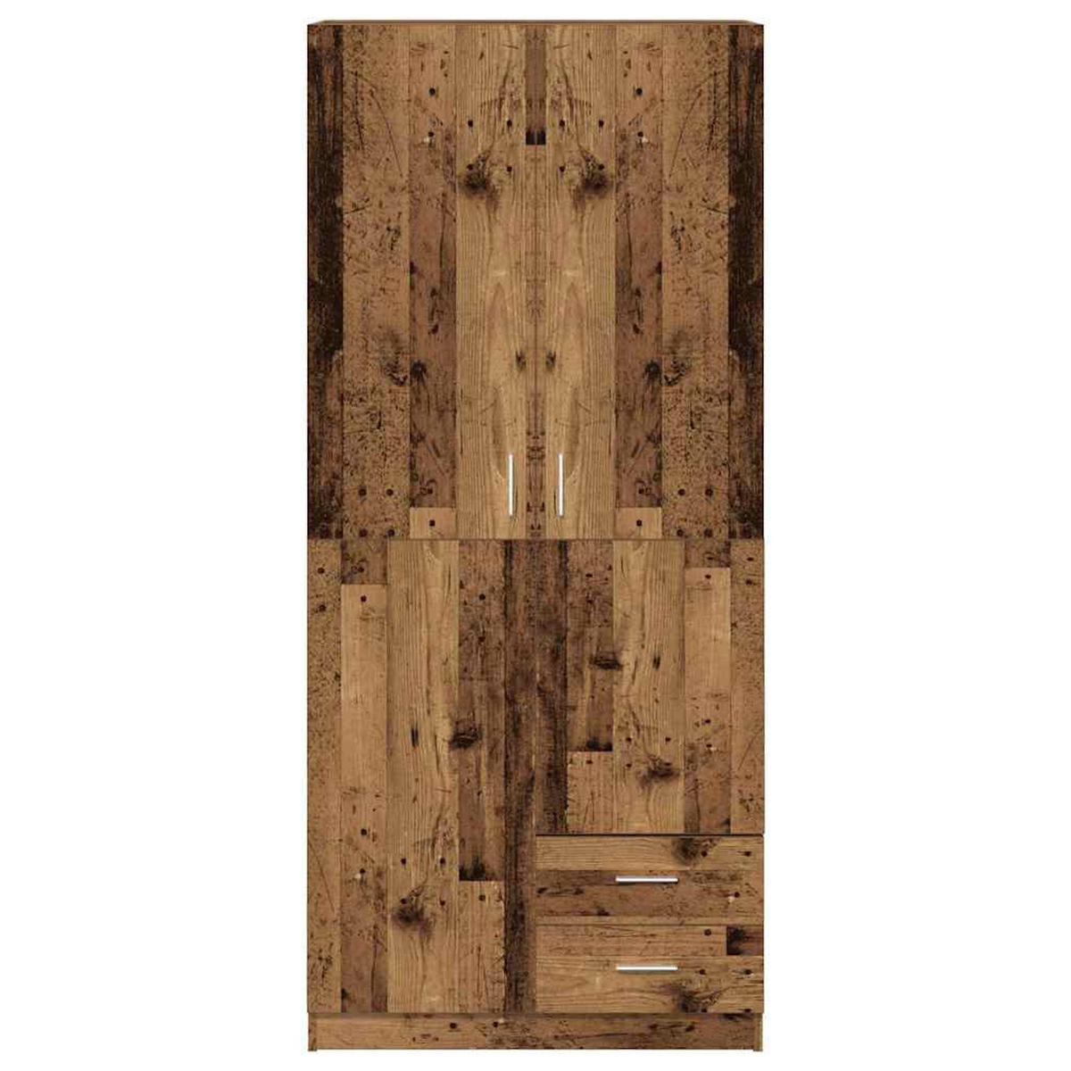 KLEIDERSCHRANK mit 2 Schubladen 2-Türig 80/52/180 cm aus Holzwerkstoff Altholz-Optik Dekor - Braun, Holz (80/180/52cm) - vidaXL