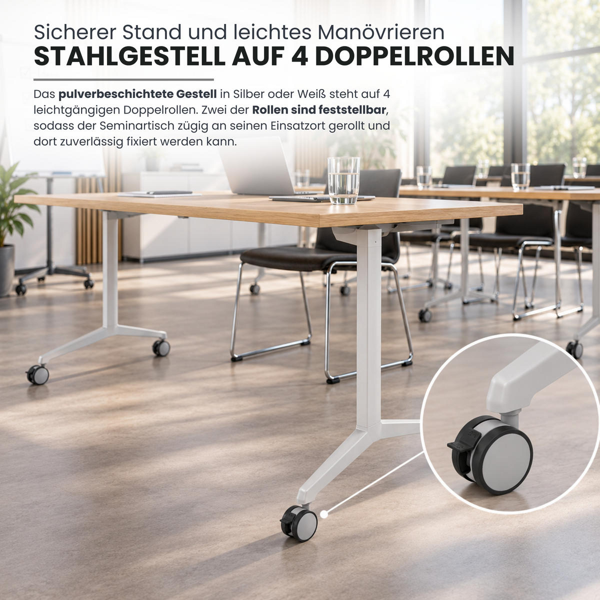 SEMINARTISCH klappbar & fahrbar 80/120/75 cm in Buchefarben/Silberfarben - Buchefarben/Silberfarben, Holzwerkstoff (80/120/75cm) - bümö