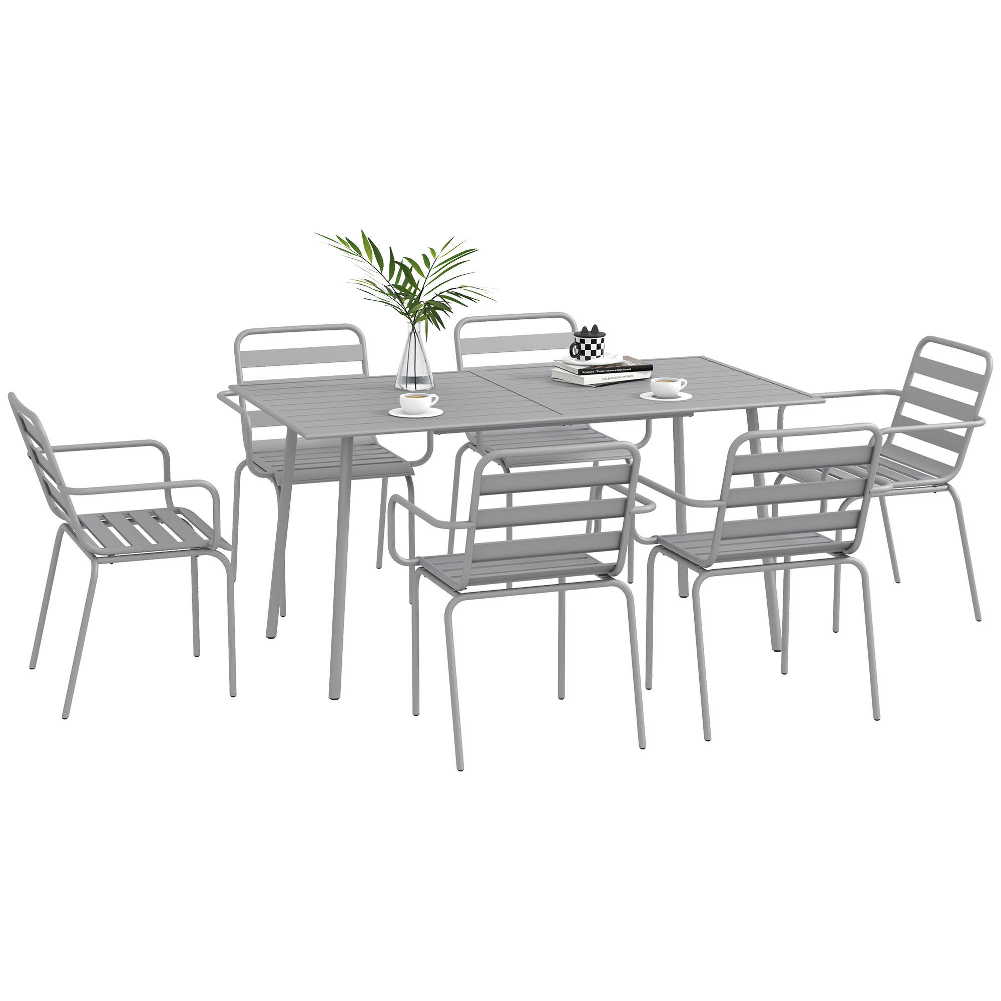 SITZGRUPPE, Stahl, Hellgrau - Hellgrau, Metall - Outsunny