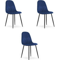 ESSZIMMERSTUHL 3er Set Marineblauer Velours, Diamant-gepolsterte Rückenlehne, Bequeme Sitzfläche - Blau, Textil (51/86/56cm) - Best For Home