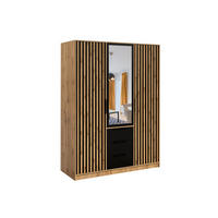 DREHTÜRENSCHRANK GAREN 149/200/57,5 cm 3-türig mit Spiegel Eiche Wotan - Eiche Wotan/Schwarz, Holzwerkstoff (149/200/57.5cm) - MASSENO