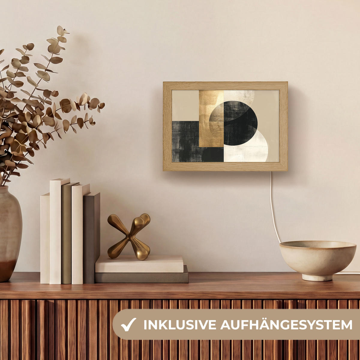 NÁSTĚNNÁ LAMPA Abstraktní - Moderní - Černá - Zlatá 20x15 cm - písková barva, kompozitní dřevo (20/15/8cm) - OnlyWow