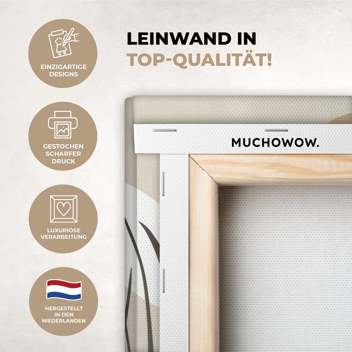 LEINWANDBILD Japandi - Landschaft - Beige Wanddeko 90x60 cm - Cognac, Textil (90/60cm) - MuchoWow