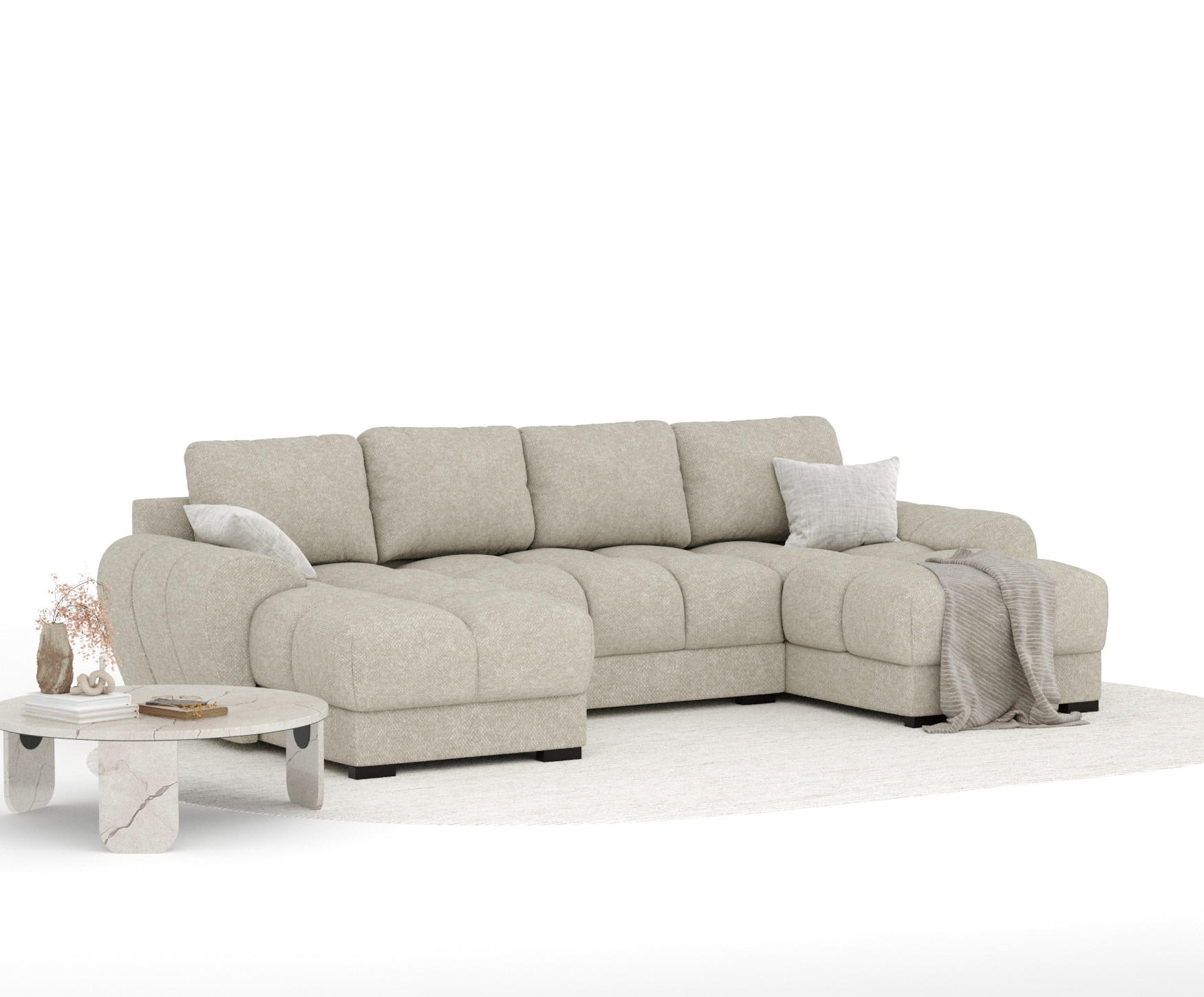 Thumbnail - Maison de Reve Wohnlandschaft, Beige, Grau, Textil, 6-Sitzer, Füllung: Schaumstoff, L-Form, 330x90x175 cm, Oeko-Tex® Sta...