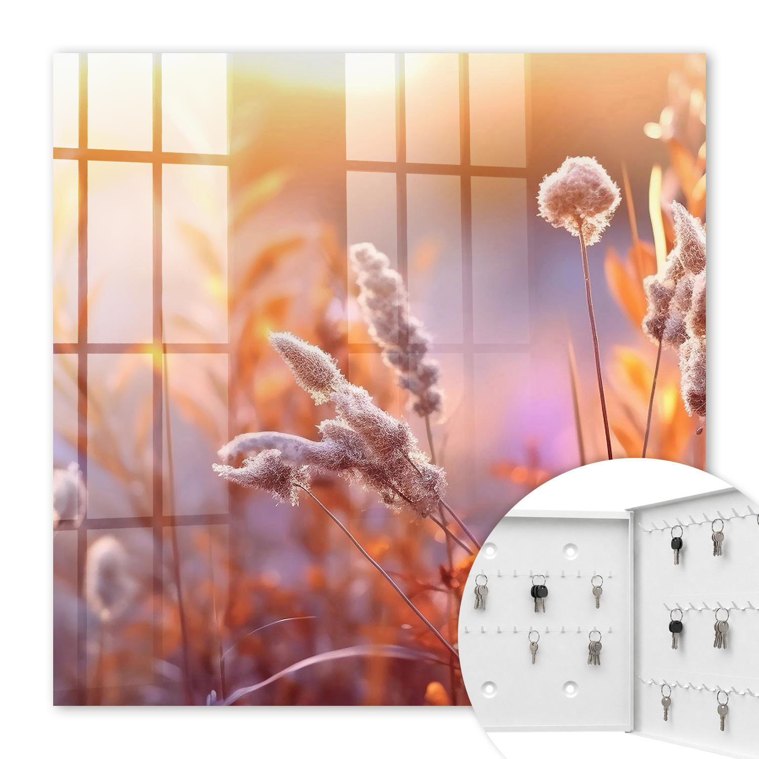 SCHLÜSSELBOX Weiß 30x30 cm – Türöffnung nach rechts - Sonnenuntergang - Orange, Metall (30/30/5cm) - TULUP