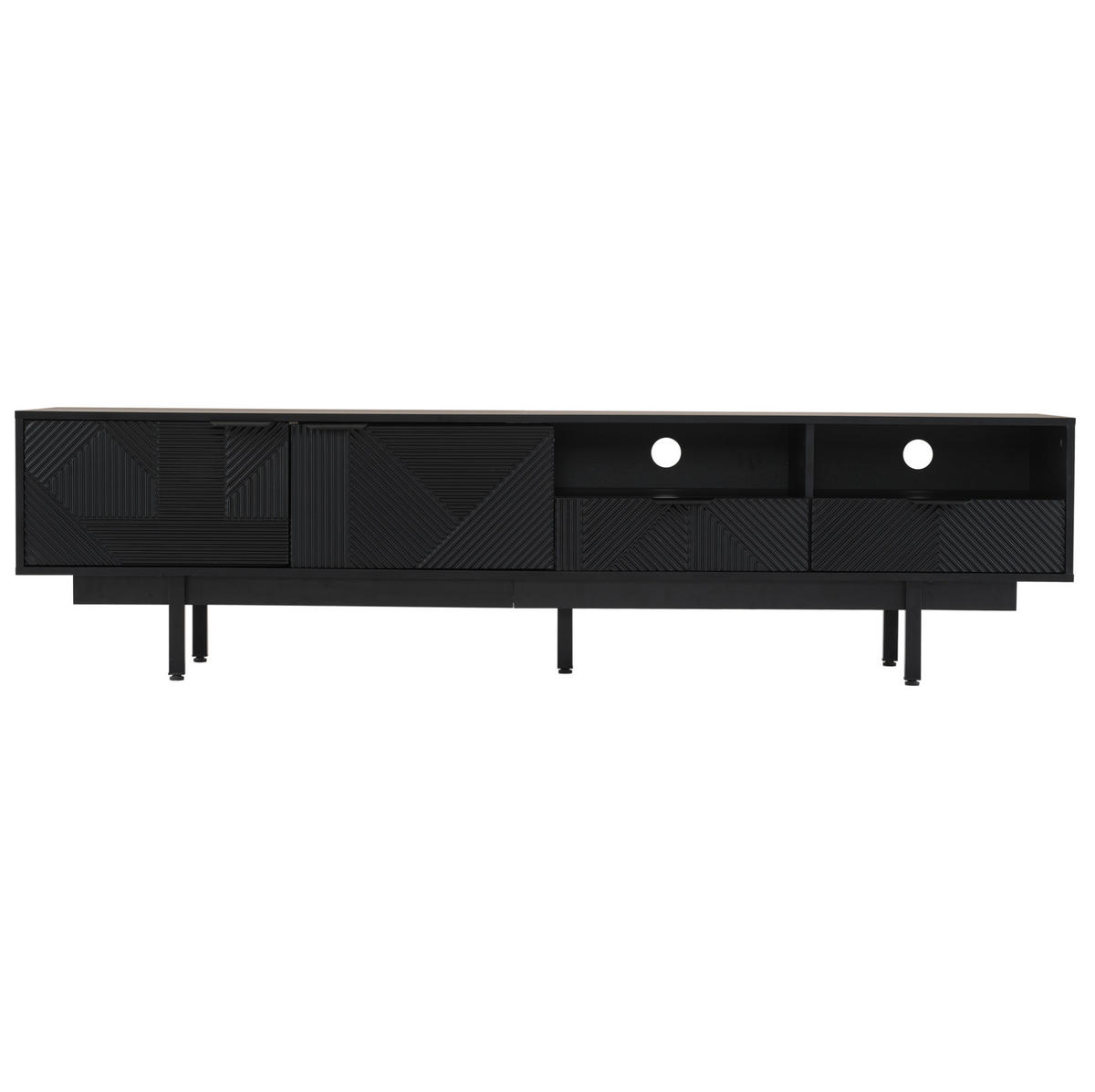 TV-LOWBOARD aus Spanplatte 200x40x51 cm Schwarz mit Stauraum, Kabelmanagement und geometrischem Frontdesign - Schwarz, Holzwerkstoff (200/51/40cm) - Modfu