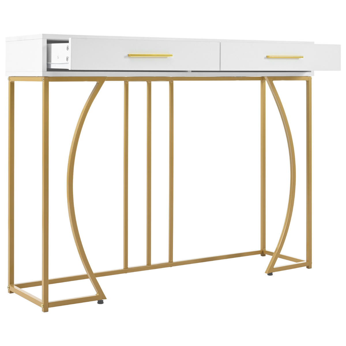 KONSOLENTISCH Golden und Weiß 110/32/85CM - Weiß, Holzwerkstoff/Metall (110/32/85cm) - Urban Meuble
