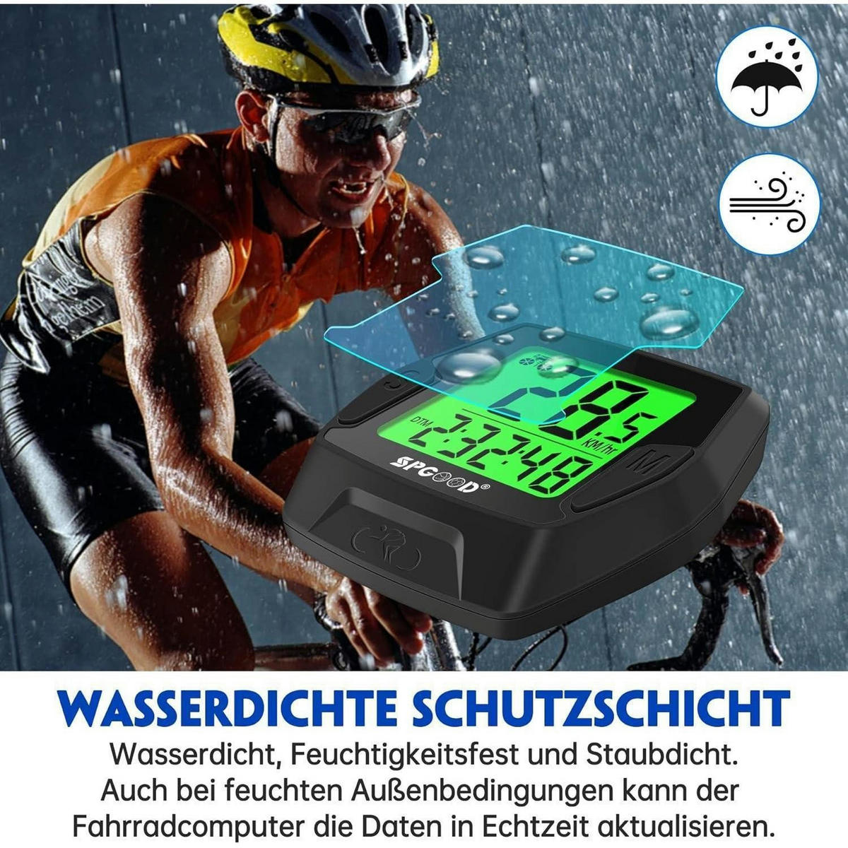 FAHRRADCOMPUTER Kabellos mit Hintergrundbeleuchtung und 21 Funktionen - Schwarz, Kunststoff (5.2/1/5.5cm)