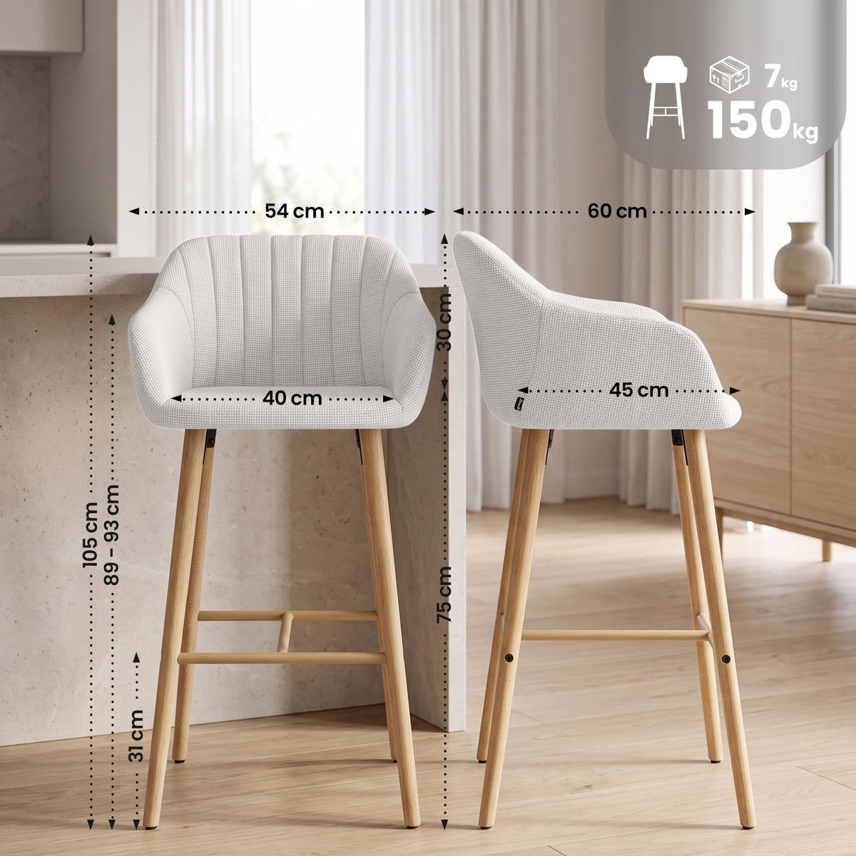BARHOCKER Stoff Beige - Eukalyptusholzfarben/Beige, Textil (54/105/60cm) - CLP