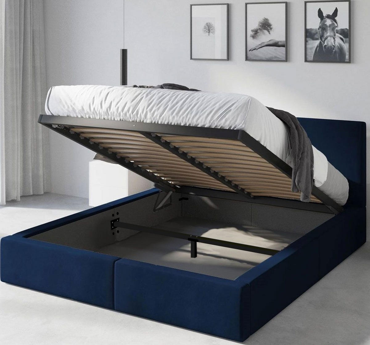 POLSTERBETT Hilton mit Stauraum - Blau, Textil (140/200cm) - Interbeds