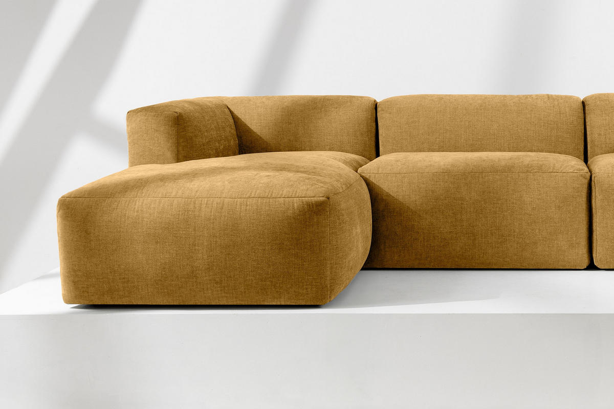 PANORAMA-ECKSOFA BUFFO 7/8 Sitzer mit extrem weicher Sitzfläche, Gewebestoff, Honig - Gelb, Textil (424/73/180cm) - KONSIMO®