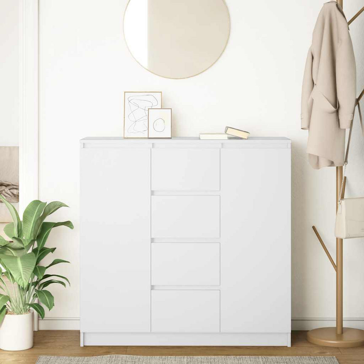 SIDEBOARD Mit Schubladen Weiss 100,5/35/98,5 Cm Holzwerkstoff - Weiß, Holzwerkstoff (35/98.5/100.5cm) - vidaXL