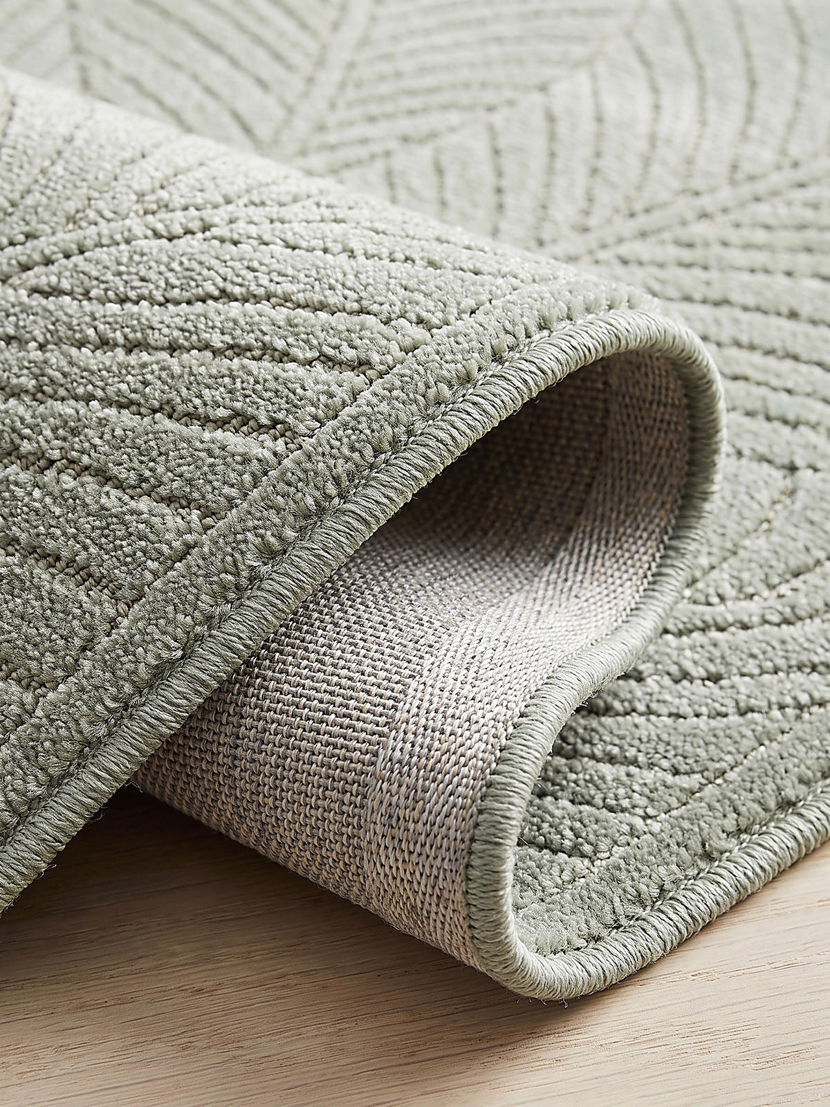 LÄUFER Outdoor, Fußbodenheizung-geeignet, mit Blattmotiv, ENGADIN in Salbeigrün, 80 x 250 cm - Grün, Textil (80/250cm) - KADIMA DESIGN