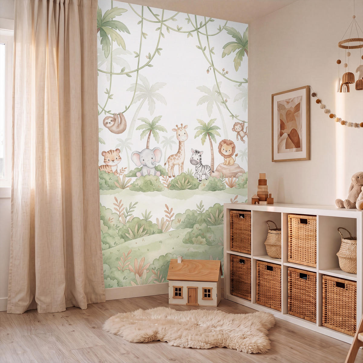 KINDERTAPETE - Tiere - Dschungel - Pastell - 120x200 cm - Weiß, Papier (120/200cm) - OnlyWow