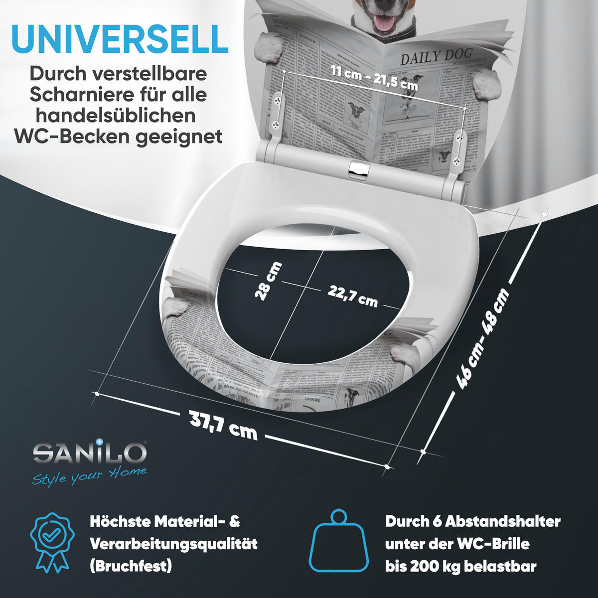 WC-SITZ mit Absenkautomatik & Top Fix Newspaper - Braun, Holzwerkstoff (37.7/5.5/48cm) - Sanilo