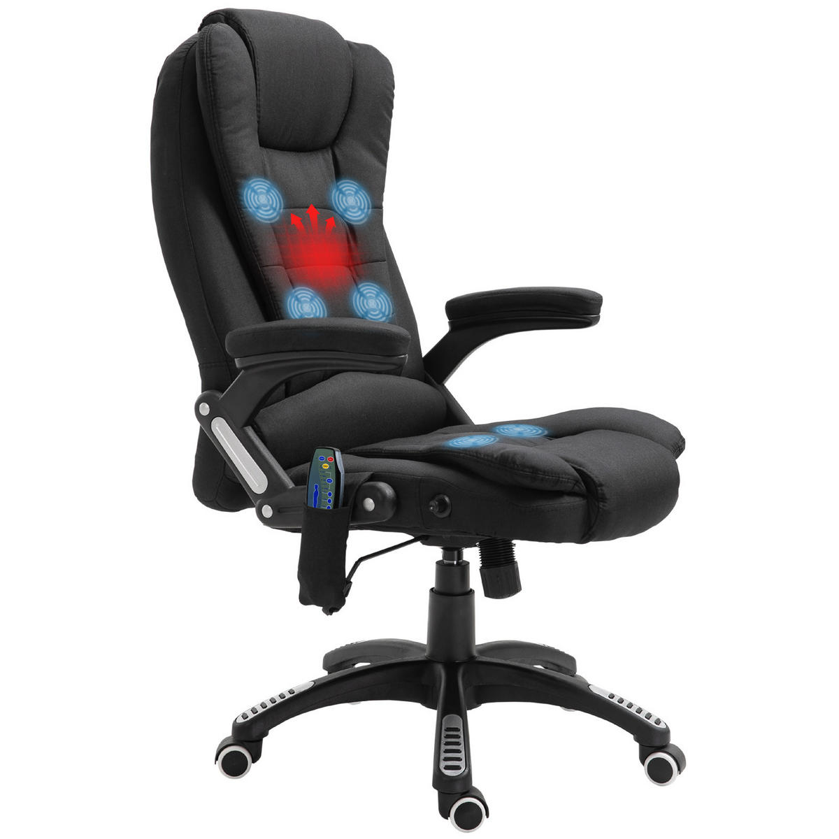 CHEFSESSEL DE-05080 Massage, Heizung & Liegefunktion mit Seitentasche Schwarz - Schwarz, Metall (74/116/67cm) - ComfortXL
