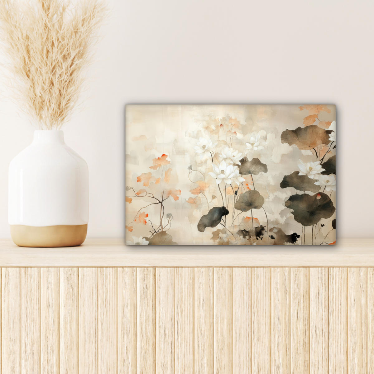 LEINWANDBILD Blumen - Japandi - Wabi sabi 30x20 cm - Sandfarben, Textil (30/20cm) - MuchoWow