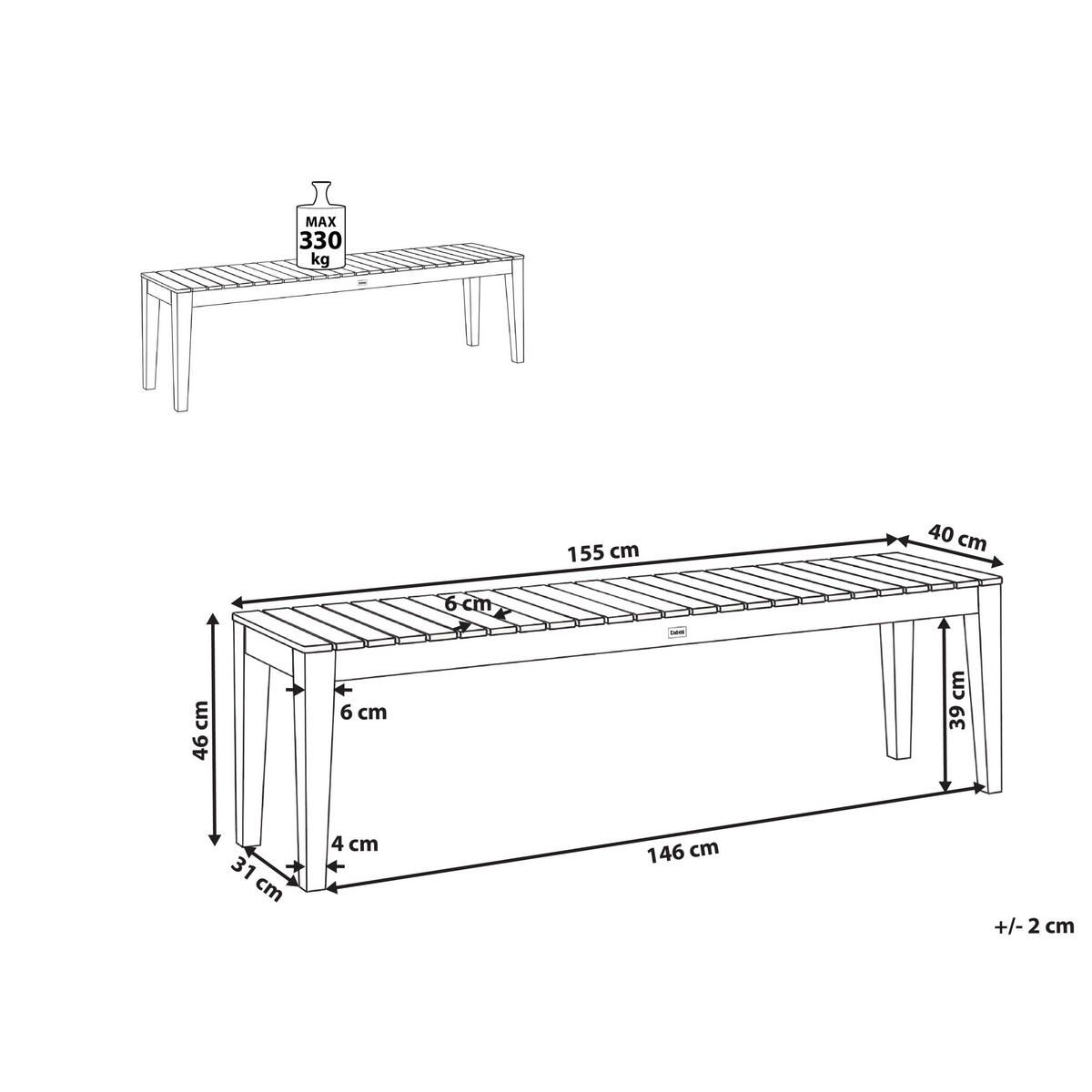 ZAHRADNÍ LAVICE 155 cm certifikovaná Akáciové dřevo Světle hnědá Chioggia - hnědá/světle hnědá, dřevo (155/46/40cm) - Beliani