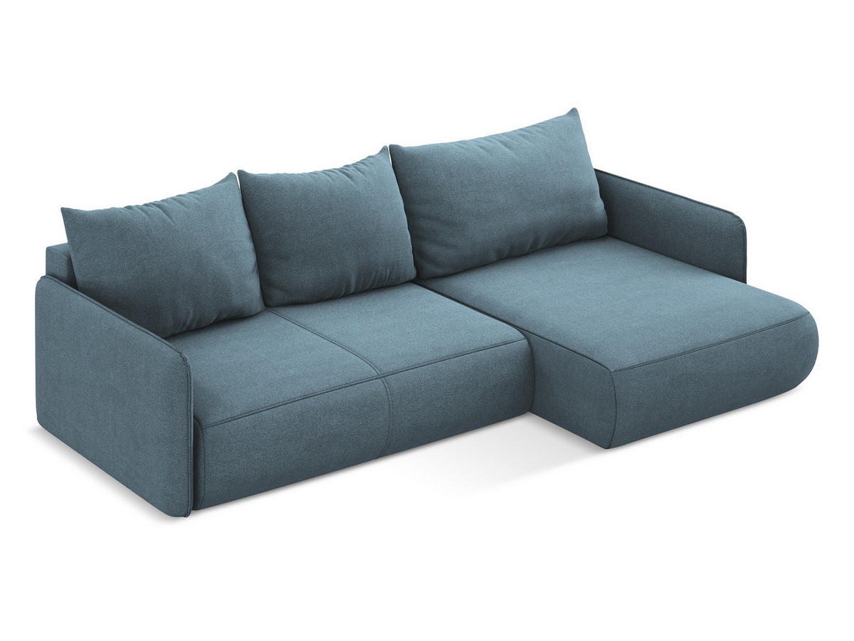 ECKSOFA mit Schlaffunktion Strukturstoff Stoff Blau - Blau/Schwarz, Kunststoff/Textil (240/148cm) - Makamii