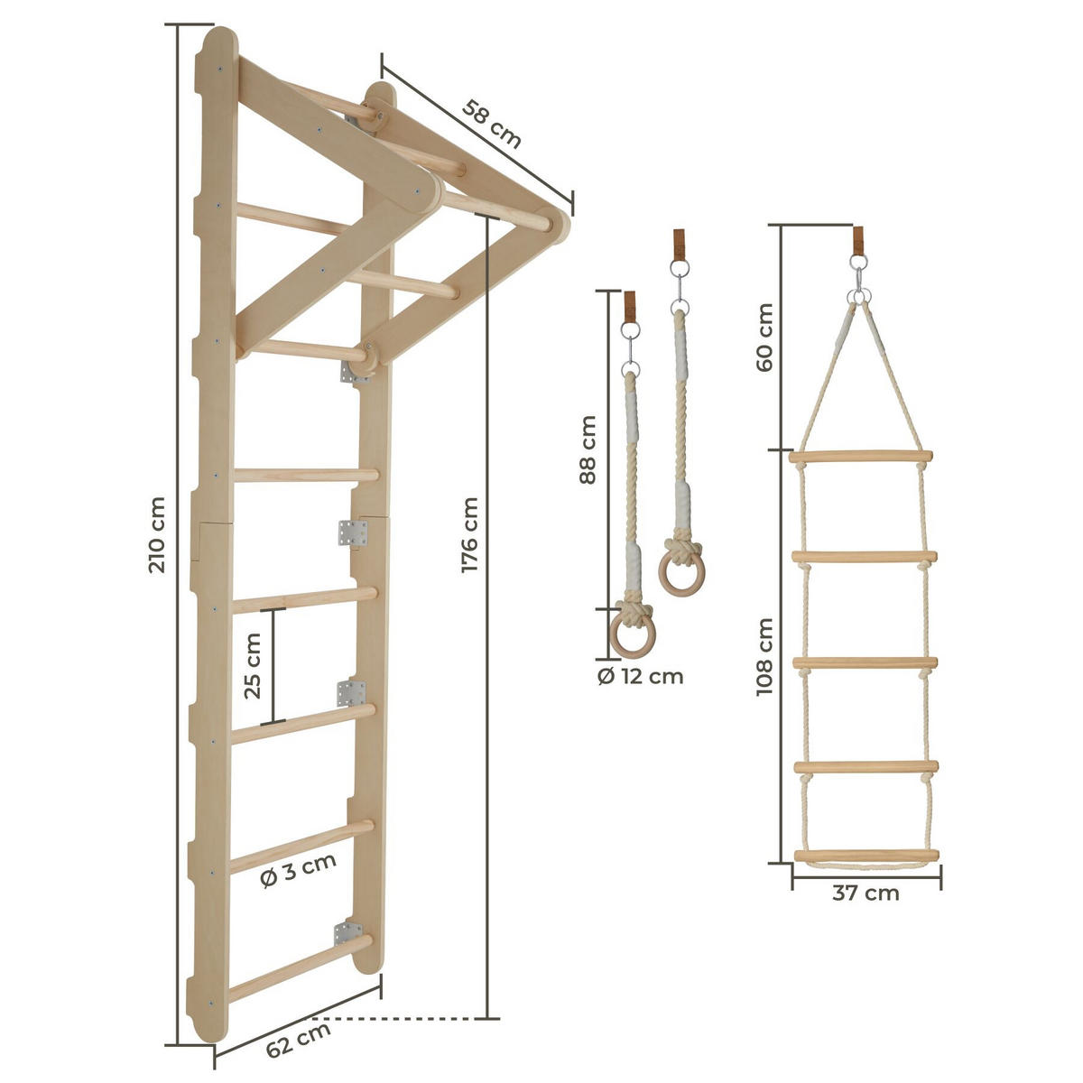SPROSSENWAND Matterhorn, indoor, für Kinder ab 3 Jahren, hellbraun - Hellbraun, Holz (62/210/58cm) - tectake
