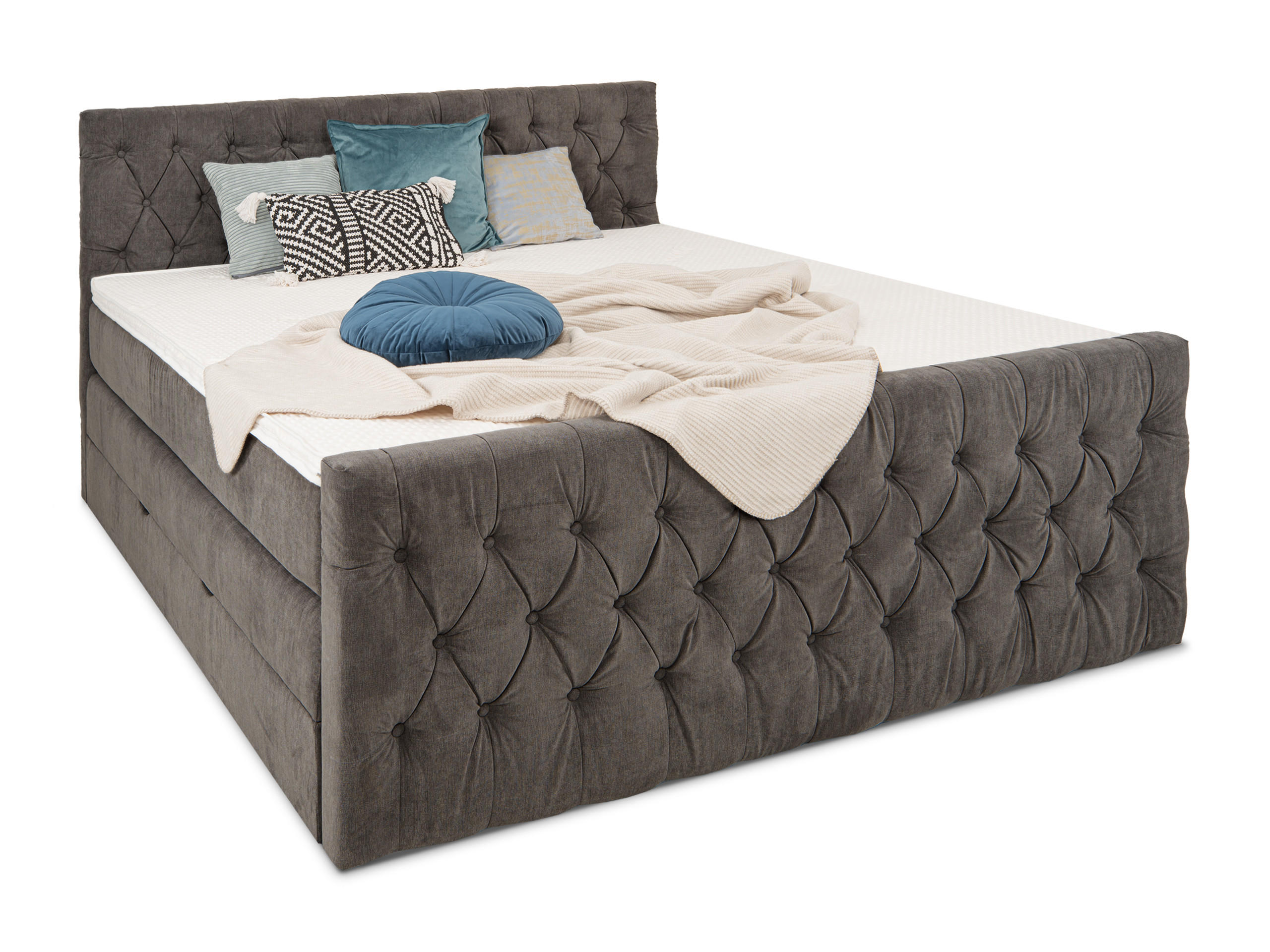 BOXSPRINGBETT London anthrazit 160 /200 cm H2/H3 Samt - Anthrazit, Textil (160/200cm) - wonello
