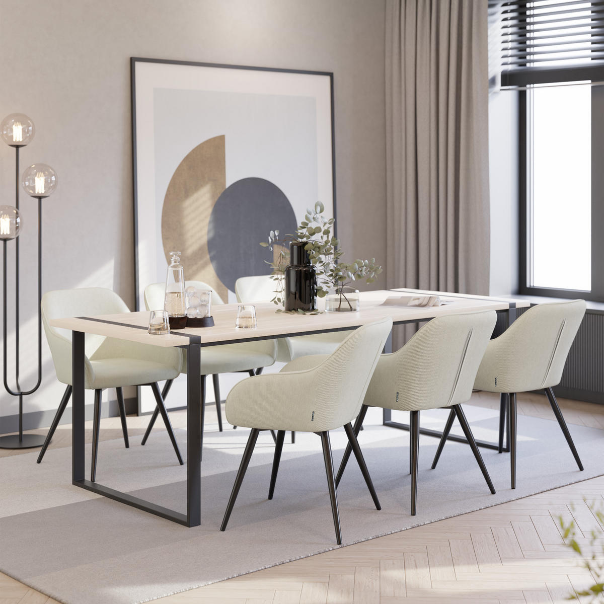 ESSZIMMERSTUHL 6er Set Marilyn 58 x 62 x 82 cm creme/schwarz - Creme/Schwarz, Kunststoff (62/82/58cm) - tectake