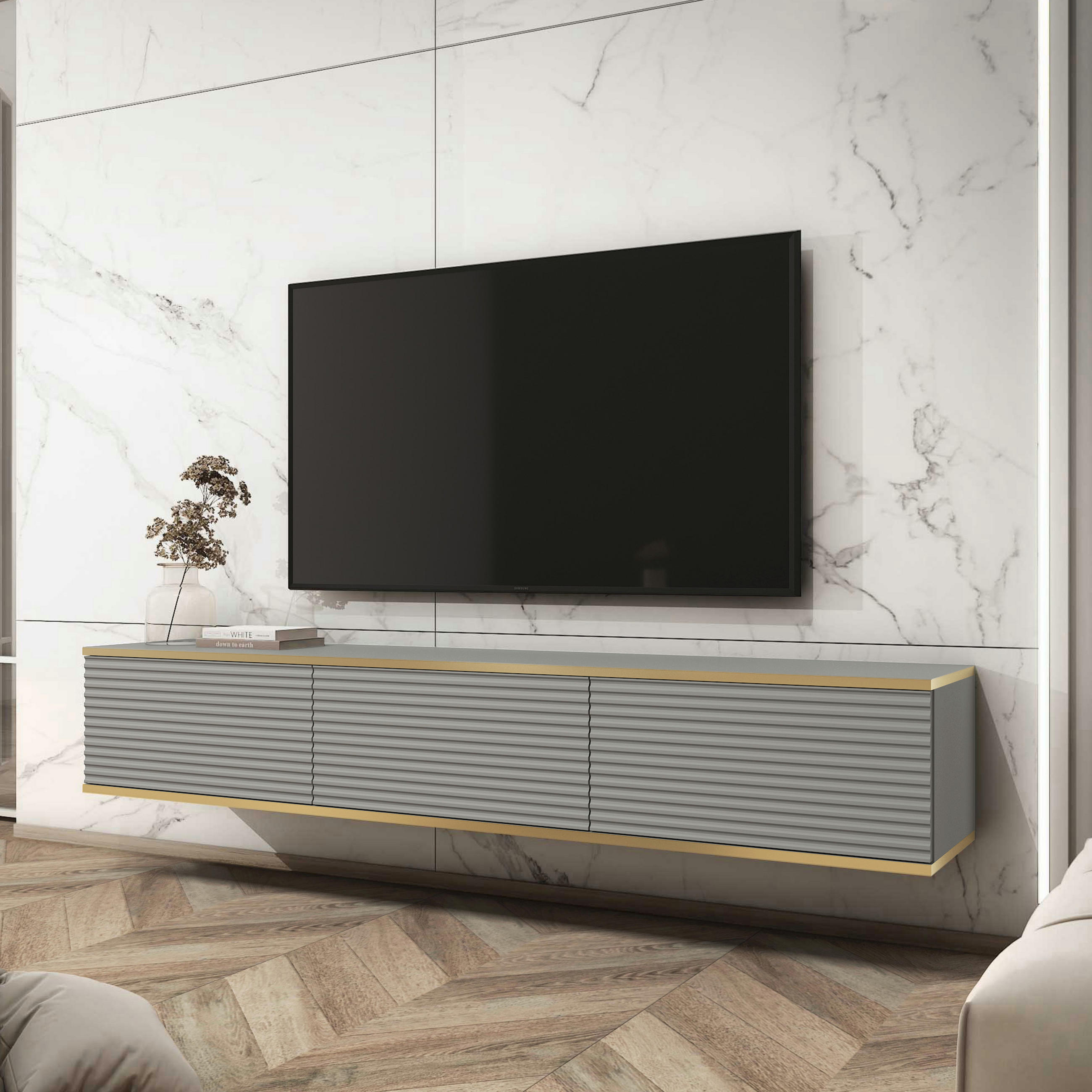 HÄNGEBOARD Banff RTV175 MDF – Graues Matt, Artisan-Eiche - Grau, Glas/Holzwerkstoff (175/30/32cm) - Komodee