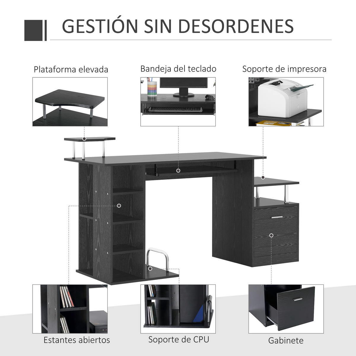 BÜROTISCH Schwarz 1 Stück - Schwarz, Holzwerkstoff (60/152/88cm) - GiPP