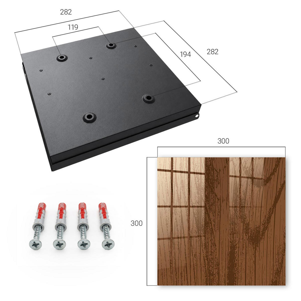 SCHLÜSSELBOX Schwarz 30x30 cm- Türöffnung nach rechts - Holzfäden - Braun, Metall (30/30/5cm) - TULUP
