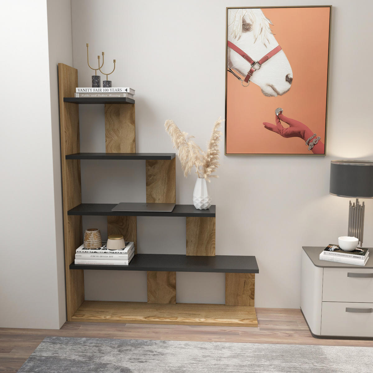 BÜCHERREGAL Echo Oake Schwarz - Dunkelbraun/Schwarz, Holzwerkstoff (90/120/21.8cm) - Decorotika