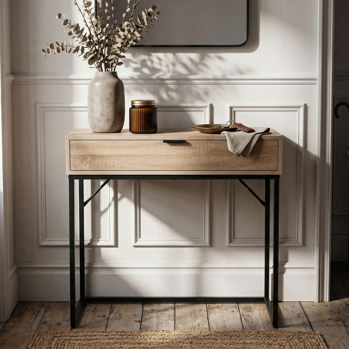KONSOLENTISCH MODENA 80 cm Sonoma Eiche - Schwarz/Sonoma Eiche, Holzwerkstoff (35/80/80cm) - Akord