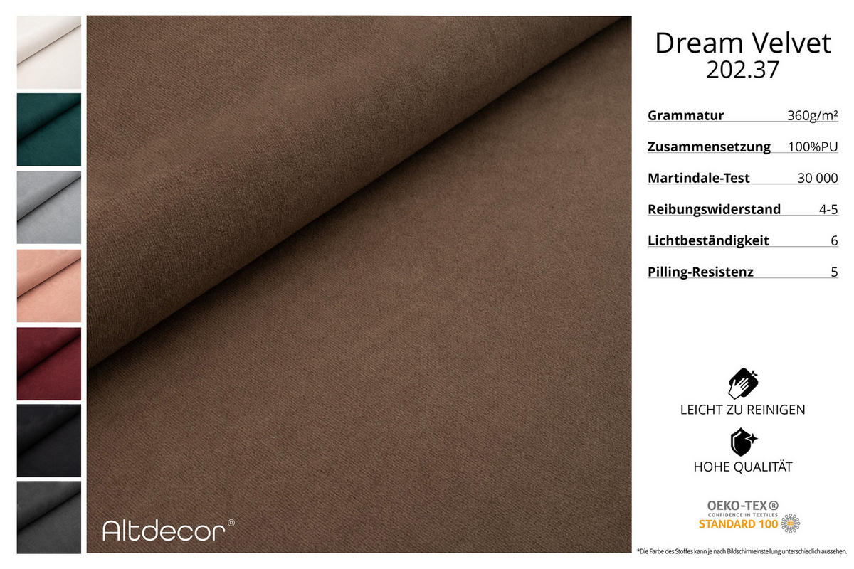 ECKSOFA Ottomane links ONESK-L -v1 216x177x72 Braun Velours - Braun, Holzwerkstoff/Kunststoff (216/177cm) - ALTDECOR