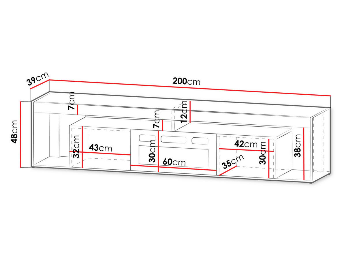 TV-LOWBOARD Fiore EF 2D mit Kamin - Eichefarben/Schwarz, Holzwerkstoff/Kunststoff (200/48/39cm) - MIRJAN24