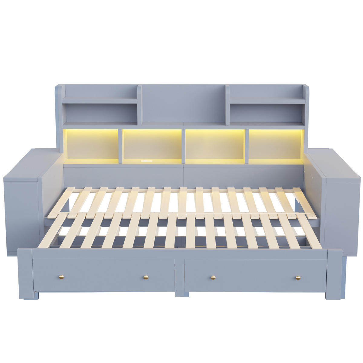 AUSZIEHBETT 90/180/200 cm mit Ablagefächern und Schubladen, DE-41646, in Grau - Grau, Holzwerkstoff (90/200cm) - ComfortXL