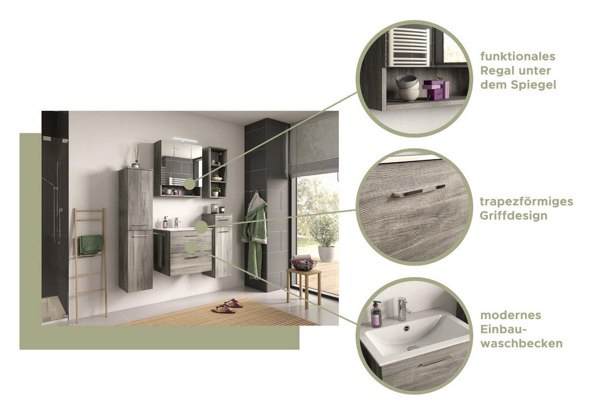 HÄNGEREGAL grau Rauchsilber 30 cm, Badezimmerregal mit 4 Fächern - Grau, Holzwerkstoff (30/136/31cm) - Inn.Furn