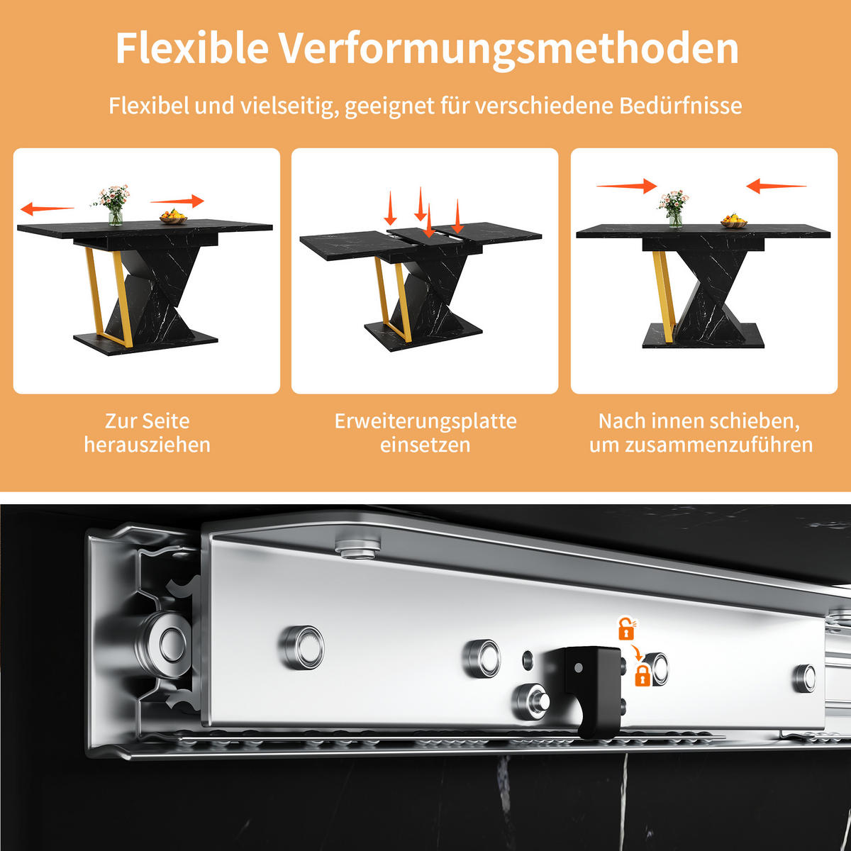 ESSTISCH ausziehbar 110–140 cm in Schwarz Marmor-Optik - Schwarz, Holzwerkstoff (80/110/76cm) - Urban Meuble