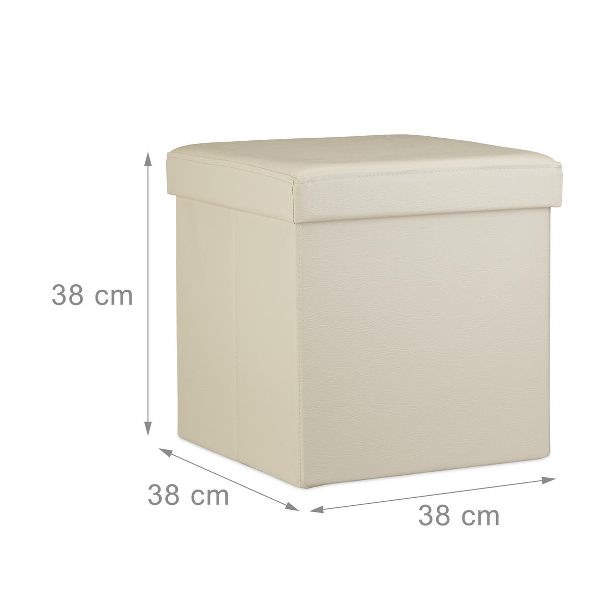 FALTBARER Sitzhocker - Creme, Holzwerkstoff/Kunststoff (38/38/38cm) - Relaxdays