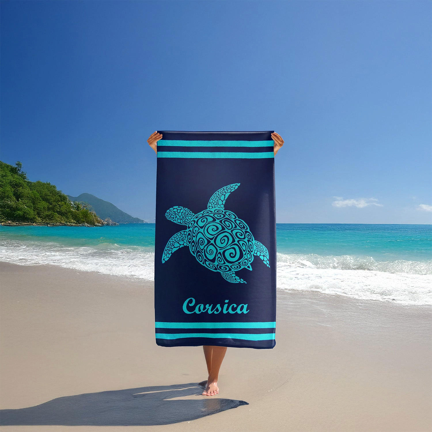 STRANDTUCH Frottee Velours Jacquard Blau 90x170 400g/m² - Nonza - Blau, Textil (170/90cm) - LE COMPTOIR DE LA PLAGE