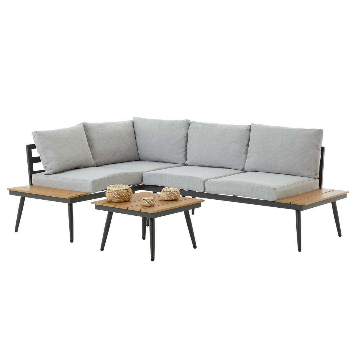 GARTENMÖBEL-SET PAROS - Braun/Grau, Metall - CARO-Möbel