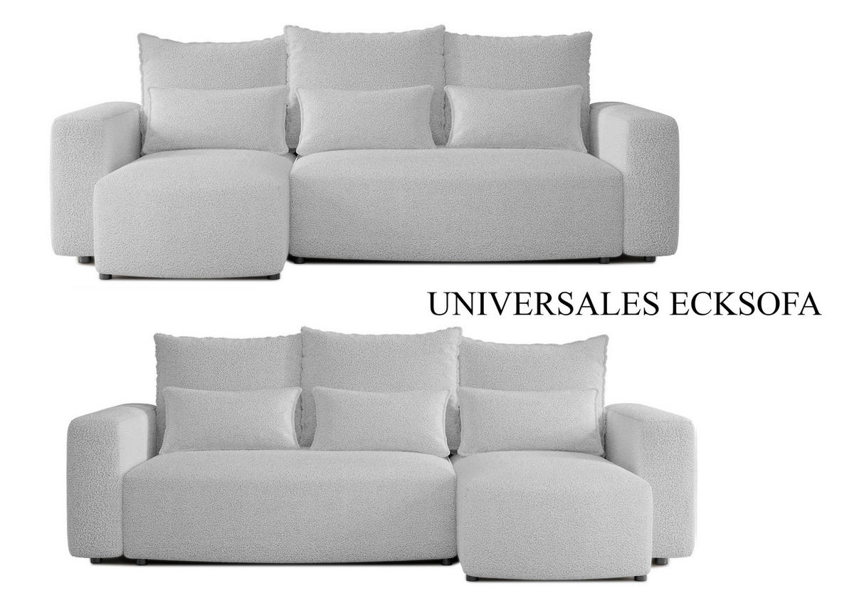 ECKSOFA Travis mit Bettkasten und Schlaffunktion, L-Form, Boucle, Universal - Hellgrau, Holzwerkstoff (248/148cm) - 4ALL HOME