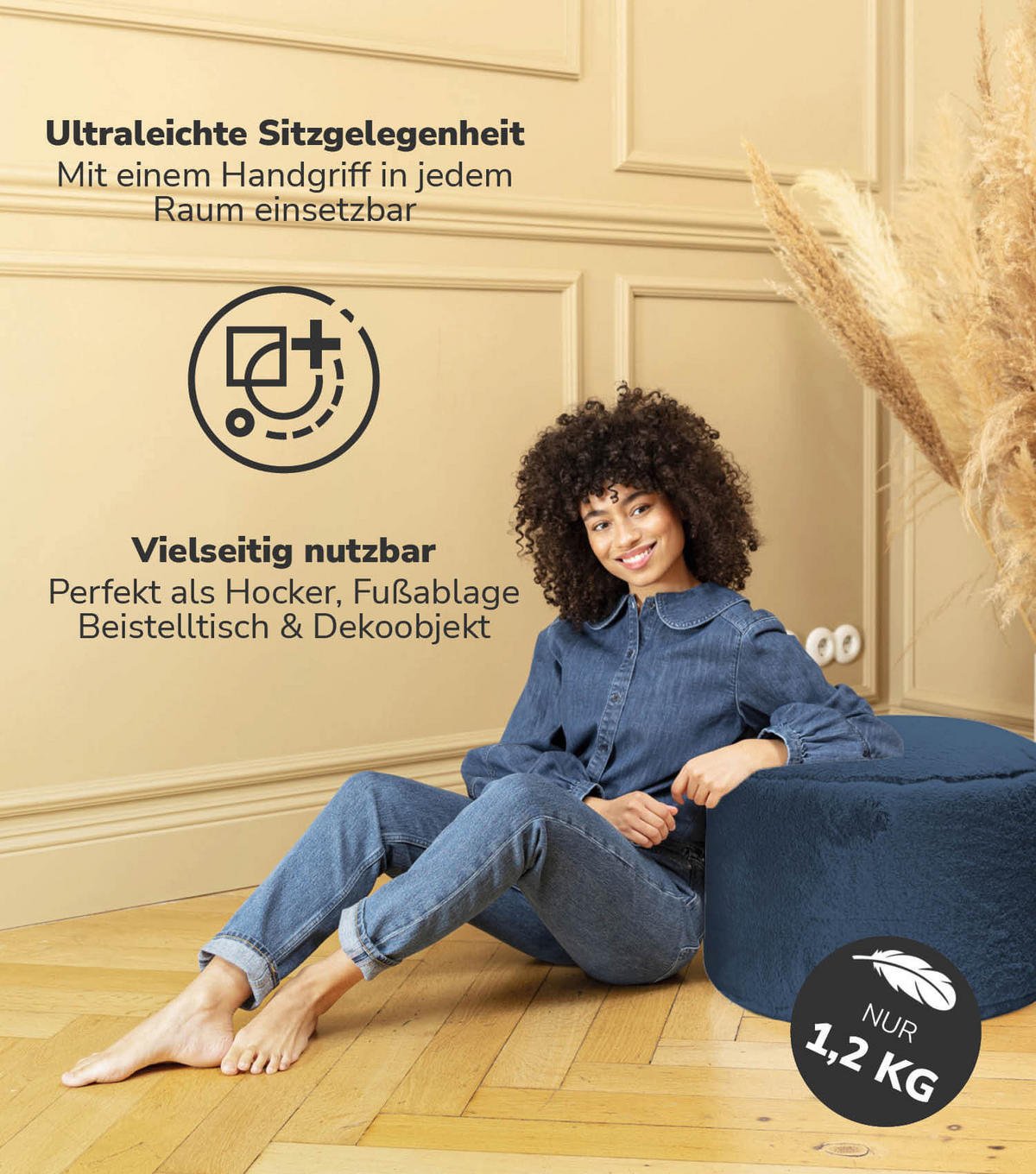 POUF Kunstfell Der Flauschige - Blau, Textil (60/40/60cm) - Mokebo