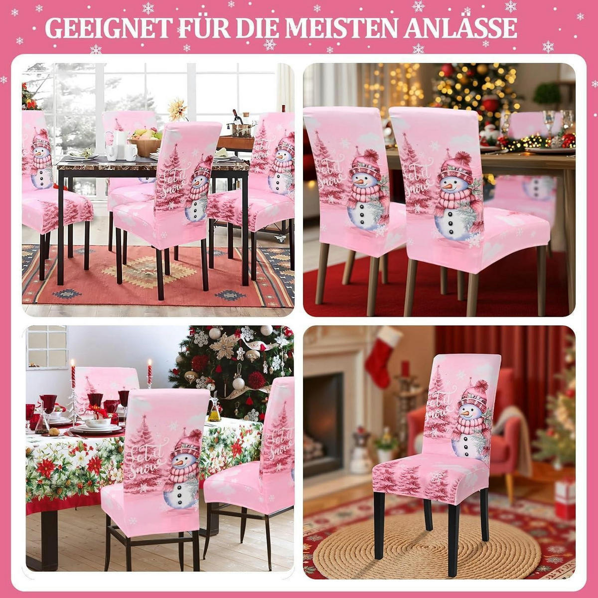 STUHLHUSSEN 4er Set Weihnachts-Design Rosa - Rosa, Textil (40/42cm)