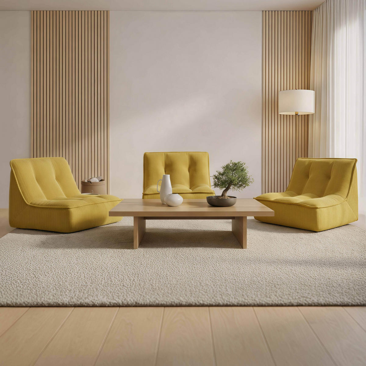 GARTENSOFA mit 3 Sitzplätzen, Gelb - Gelb, Textil (240/70/90cm) - Oviala