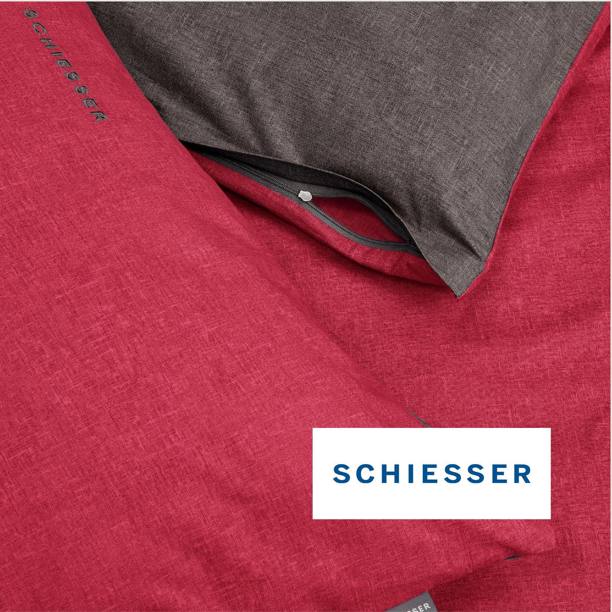 BETTWÄSCHESET Doubleface - Renforcé - 2-teilig - 135 x 200 cm - Rot-Dunkelgrau - Dunkelgrau/Rot, Textil (135/200cm) - SCHIESSER