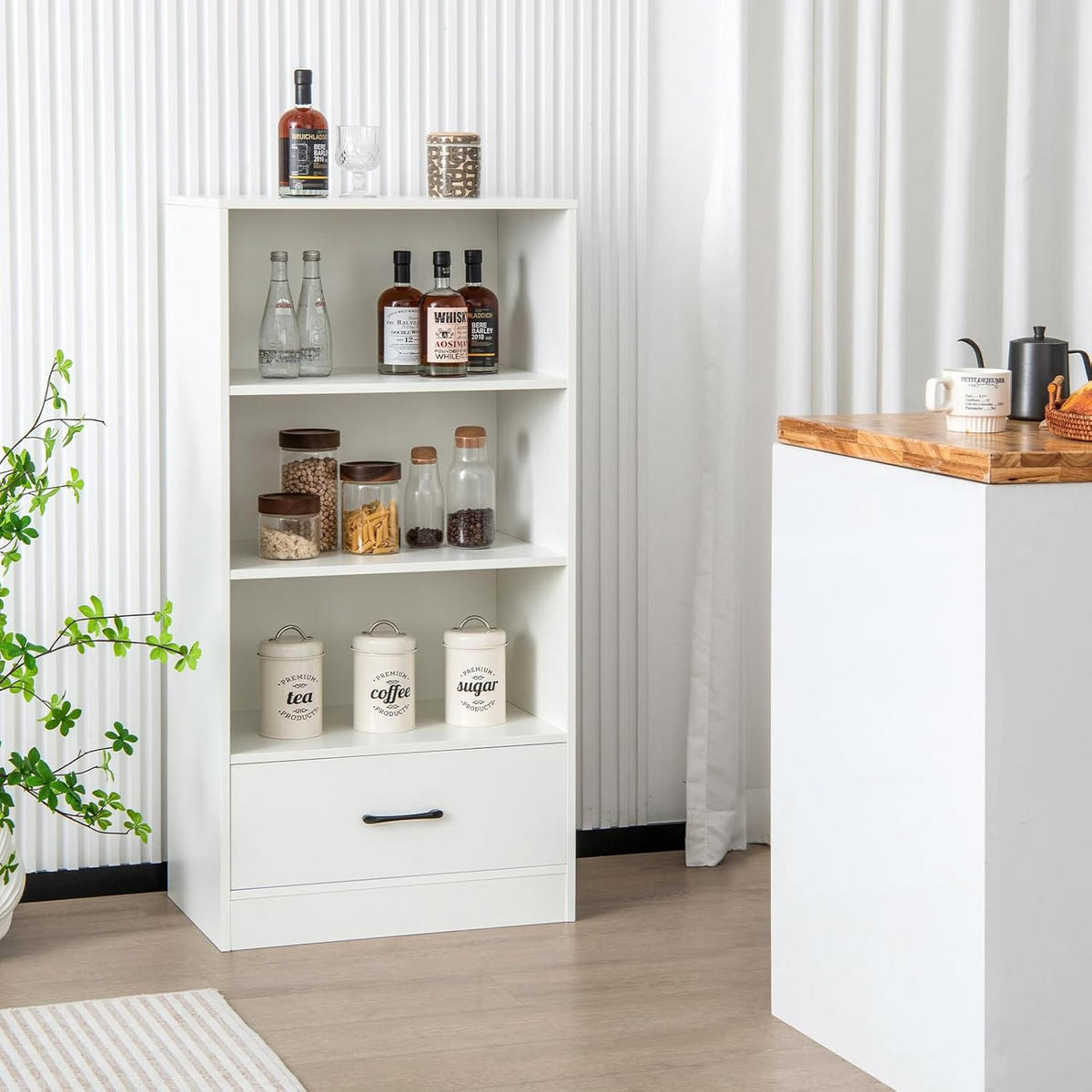 BÜCHERSCHRANK Weiß - Weiß, Holz (38/120/60cm) - COSTWAY