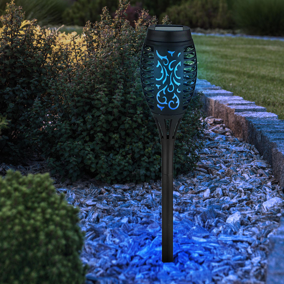 LED AUSSENLEUCHTE Schwarz Solar Feuer-Effekt 4er Set - Schwarz, Kunststoff (7.5/7.5/50.5cm) - Globo Lighting