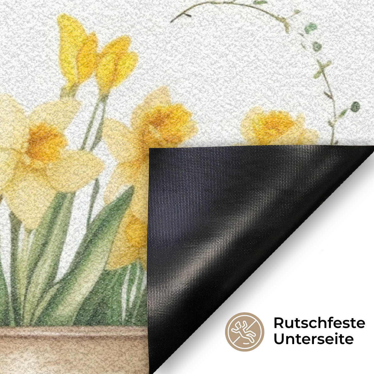 FUSSMATTE Gießkanne - Blumen - Eier 60x40 cm - Gelb/Weiß, Kunststoff (40/60cm) - MuchoWow